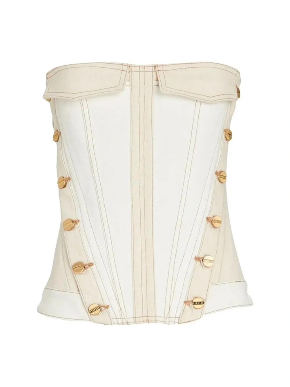 Dion Lee Ivory Strapless Corset Top with Gold Buttons - Picture 2 of 6